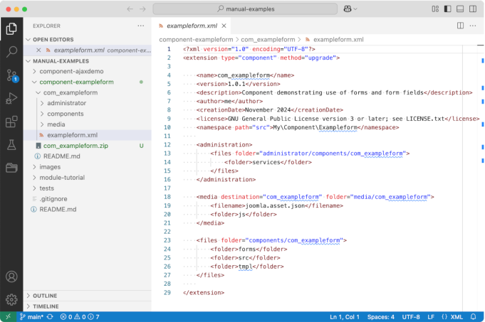 screenshot of manual examples folder in vscode