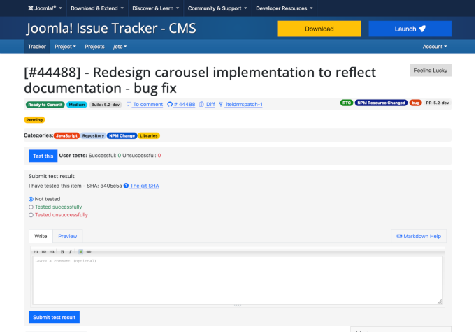 issue tracker test result form